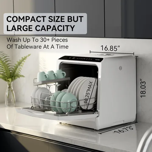 Vista 8 de Hermitlux Lavavajillas portátiles para encimera, 5 programas de lavado, mini lavavajillas con tanque de agua integrado de 5 litros para apartamentos