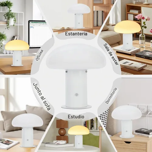 Vista 7 de Lámpara de hongo con interruptor de control táctil, lámpara de mesita de noche regulable de 3 vías para dormitorio y sala de estar, bombilla LED