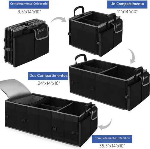 Vista 5 de Organizador de maletero con bolsa de enfriamiento aislada y a prueba de fugas incorporada, organizador de carga plegable para SUV con tiras