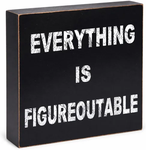 Vista 6 de Decoración negra para escritorio de oficina en casa, letrero de caja con texto en inglés «Everything is Figureoutable», decoraciones de oficina