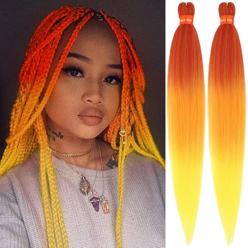 Vista 34 de Cabello trenzado preestirado ombré, extensiones de cabello trenzado sedoso, sin picazón, trenzas de cabello trenzado de ganchillo con textura Yaki