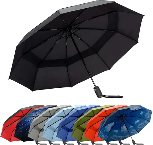 Vista 12 de RainPlus Windproof Travel Umbrella - Compact, Automatic, Folding and Portable - Umbrellas For Rain for Men and Women - Car, Backpack, Purse, Strong
