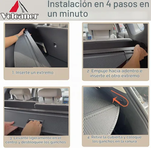 Vista 3 de Cubierta de Carga para Accesorios de Jeep Grand Cherokee 2011-2021, Protector Retráctil de Seguridad para Equipaje con Textura de Fibra de Carbono