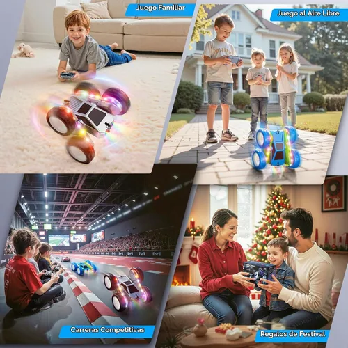 Vista 6 de Auto a control remoto, auto de acrobacias RC de 360° con rotación y giros con carga USB-C, batería modular, 4WD, autos RC con tiras de luces LED