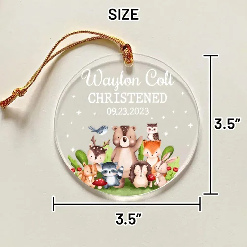Vista 7 de Regalos personalizados de bautizo para niños y niñas, adorno de bautismo para ahijada, ahijado, adorno de bautizo de bosque para bebé, niño, niña