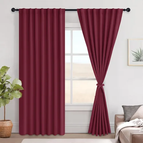 Vista 122 de Hiasan Cortinas opacas negras para dormitorio, cortinas opacas cortas de 45 pulgadas de largo, con aislamiento térmico, bolsillo para barra