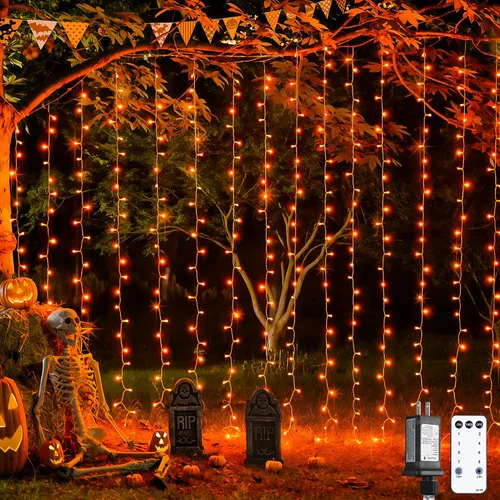 Vista 13 de JMEXSUSS 200 luces LED de cortina rojas, blancas y azules, 6.5 pies x 6.5 pies, 4 de julio, luces USB enchufables, 8 modos patrióticos de cortina