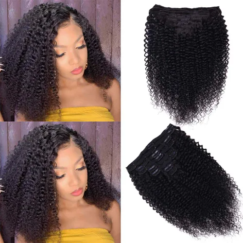 Vista 30 de Extensiones de cabello humano real rizado con clip, balayage, color marrón chocolate a rubio caramelo, 8 piezas con 18 clips, 4.23 oz/juego