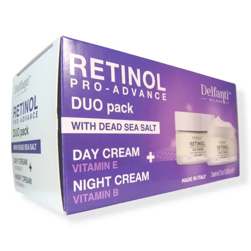 Vista 3 de Delfanti-Milano • RETINOL PRO-ADVANCE • Paquete DUO antienvejecimiento • Cremas de día y noche • Hidratantes faciales y cervicales con minerales