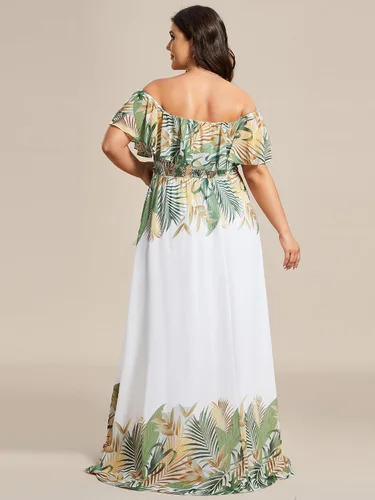 Vista 2 de Ever-Pretty Vestido formal de gasa con hombros descubiertos y mangas con volantes y abertura lateral para mujer 0968-PZUSA