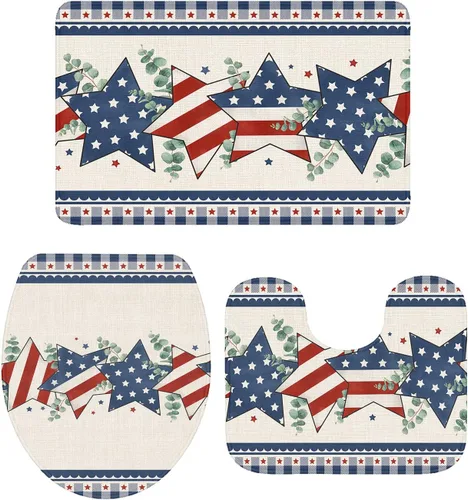 Vista 9 de Savannan Juego de 3 tapetes de baño, diseño patriótico de la bandera estadounidense, pentagrama, libertad, país, absorbente, suave, antideslizante