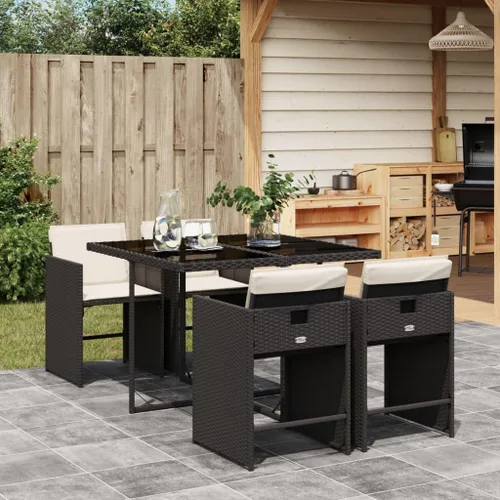 Vista 11 de Beige 5-Piece Outdoor Patio Dining Set with Foldable Chairs Cream Cushions Poly Rattan Furniture for Compact Storage Garden Backyard Balcony Use