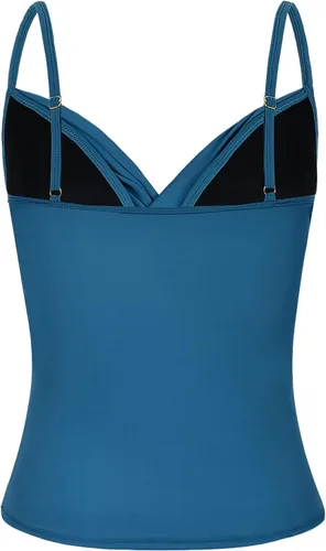 Vista 3 de coastal rose Tankini para mujer, cuello en V, parte superior de traje de baño fruncido con control de abdomen