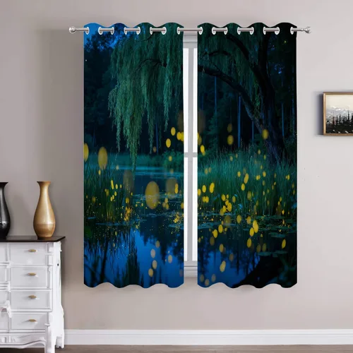 Vista 68 de Batmerry American Flag Ink Dot Blackout Tier Curtains, Red Blue White Stars Abstract Thermal Insulated Half Curtain Rod Pocket Small Valance for
