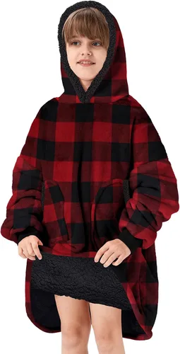 Vista 23 de Zando Manta con Capucha Ponible Manta para Niños y Adultos Manta Cómoda con Capucha Sudadera de Gran Tamaño Sherpa Forro Polar