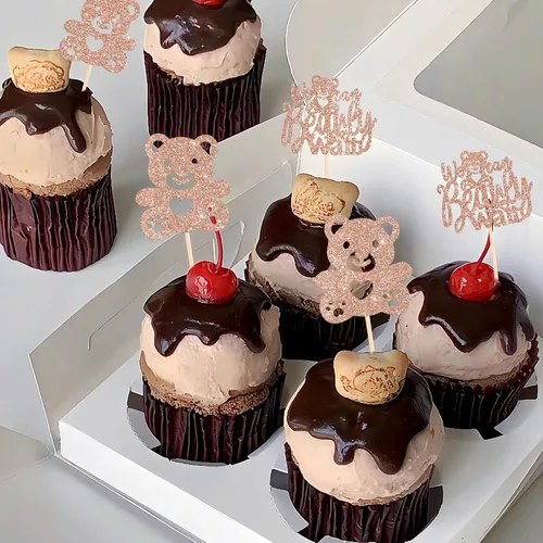 Vista 7 de Rsstarxi Paquete de 24 Adornos para Cupcakes We Can Bearly Wait con Purpurina de Oso para Baby Shower, Palillos Decorativos para Cupcakes