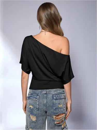 Vista 2 de SweatyRocks Women's Off The Shoulder Tops Asymmetrical Summer Going Out Top Negro