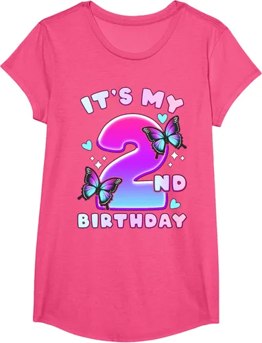 Vista 15 de Camiseta de 2º cumpleaños para niña de 2 años con mariposas y número 2 Negro