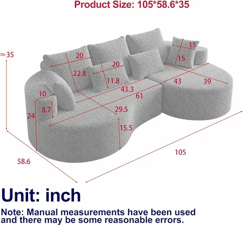 Vista 2 de Sofá Sillones de tela de felpilla de 105 pulgadas, sofá para sala sin montaje, sofás para sala con espuma de alta resistencia para espacios vitales
