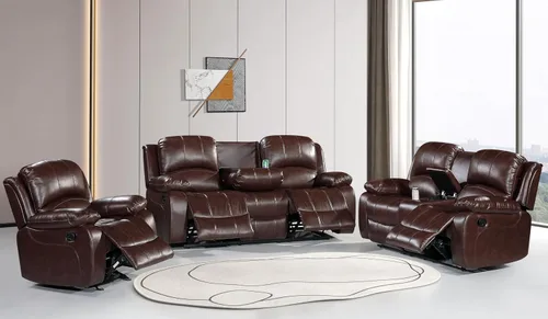 Vista 37 de Betsy Furniture Sofá reclinable de piel sintética con consola 8018, varios colores (beige, sofá biplaza)