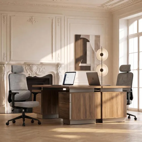 Vista 2 de Silla de escritorio ergonómica de respaldo alto con soporte lumbar ajustable y reposacabezas, silla de escritorio de oficina en casa