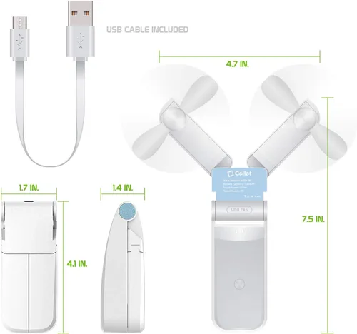 Vista 5 de Cellet Mini ventiladores portátiles plegables de mano de dos velocidades de refrigeración por aire USB recargable (verde)