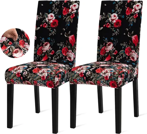 Vista 12 de Sufdari Juego de 2 fundas para sillas de comedor, fundas para sillas de cocina, fundas para sillas Parsons, protectores de sillas de elastano