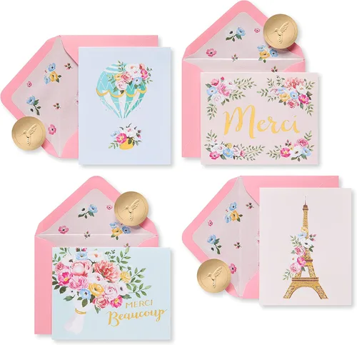 Vista 8 de Papyrus Tarjetas de agradecimiento con sobres, pancarta floral (12 unidades)