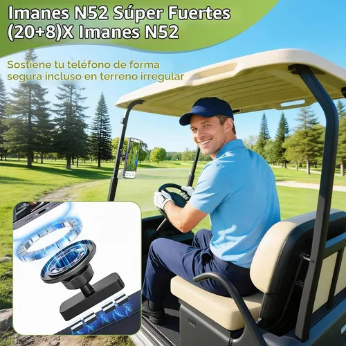 Vista 2 de Soporte magnético para carrito de golf para MagSafe iPhone 12-17 y teléfonos inteligentes, soporte de teléfono para carrito de golf con una sola