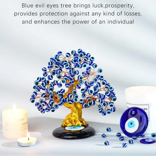 Vista 4 de YU FENG Árbol de Ojo Turco Nazar Azul de 6.8 pulgadas, Árbol Posavasos de Ojo Turco para Protección, Buena Suerte, Prosperidad, para Decoración