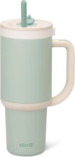 Vista 43 de Ello Oasis Vaso de 24 oz con asa y popote retráctil Taza reutilizable de acero inoxidable aislada 100% a prueba de fugas, regalos