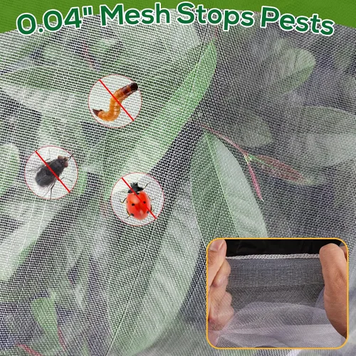 Vista 6 de Red para árboles frutales de 6 x 7 pies, cubierta de malla ultrafina para árbol de insectos de jardín con cordón, barrera transparente para plantas