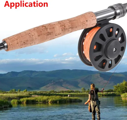 Vista 9 de Carrete de pesca con mosca, GLA 5/6WT carrete de pesca de plástico ABS con línea de pesca de nailon para agua dulce y salada, regalo de pescadores