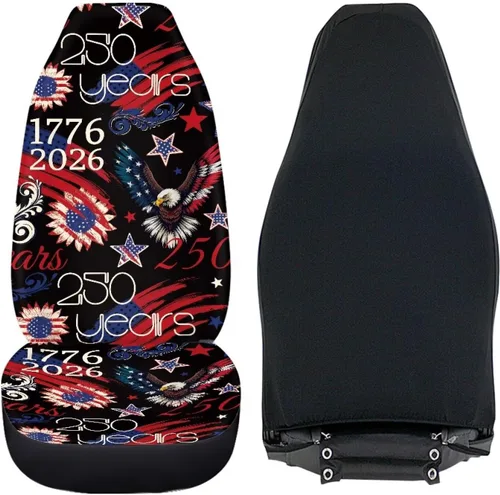 Vista 3 de ELEQIN 250 fundas de asiento delantero de automóvil con bandera patriótica estadounidense, paquete de 2 protectores de asiento de poliéster suaves