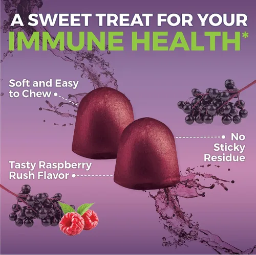 Vista 4 de Viva Naturals Gomitas orgánicas de saúco Sambucus para adultos (120 unidades) – Gomitas de apoyo inmunológico de vitamina C y zinc de saúco 3 en 1