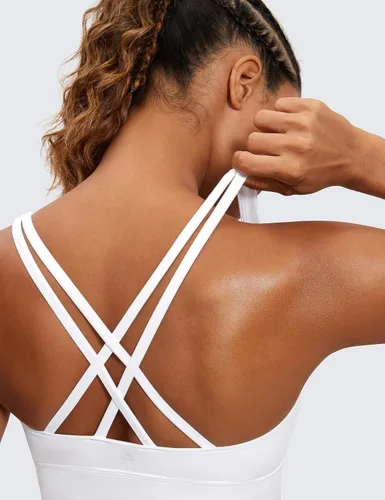 Vista 4 de CRZ YOGA Brasier deportivo con tirantes delgados para mujer, de impacto medio, con relleno cruzado y relleno para yoga