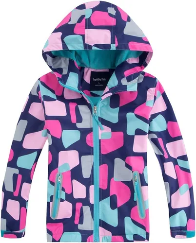 Vista 18 de M2C - Chaqueta ligera impermeable para exteriores con capucha para niñas, forro polar con estampado floral Perla de guepardo
