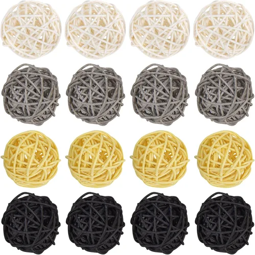 Vista 10 de Framendino, Paquete de 24 bolas de mimbre de 2 pulgadas para decoración de mesa del hogar, negro, gris, rojo, blanco