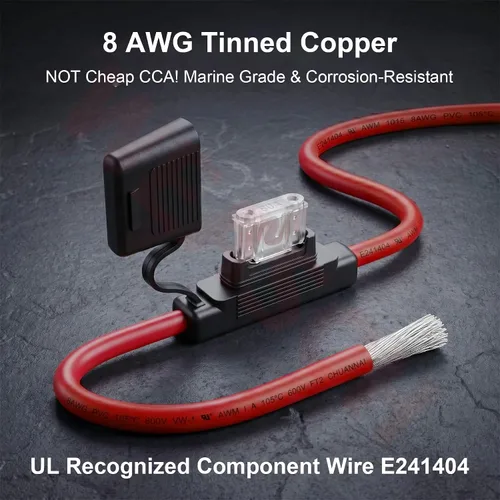 Vista 2 de 2 Pack 8 AWG 12V Maxi Fuse Holder UL Recognized Wire with 80A Fuses IP67 8 Gauge Heavy-duty Fuse Holder for High-Current 12V Systems, Including