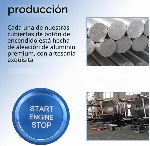 Vista 3 de Cubierta de botón de arranque para automóvil compatible con Audi, cubierta de aluminio para botón de arranque del motor con anillo de metal para Azul