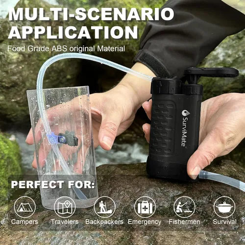 Vista 4 de SurviMate Bomba de supervivencia del purificador de agua,Sistema purificador de agua de 5 etapas de 0.01 micrones,Bomba de mano Filtro de agua