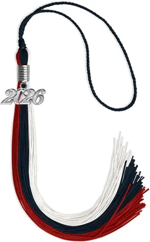 Vista 82 de Endea Graduation Borla de triple color con gota de fecha plateada (negro/dorado/granate, 2020)
