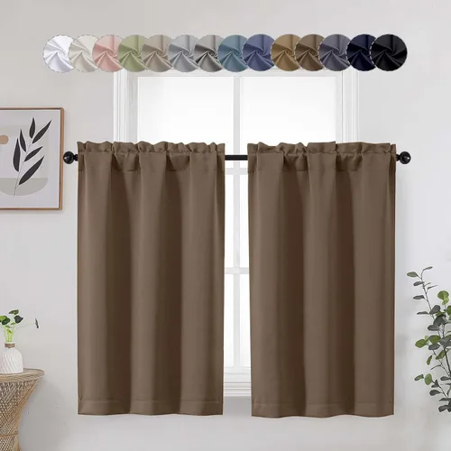 Vista 71 de Aqua Cafe - Juego de 2 paneles de cortinas opacas de 24 pulgadas de largo, con aislamiento térmico suave y sólido, para ventanas de baño, sótano