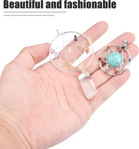 Vista 5 de VOCOSTE Juego de piedras de cristal curativo sintético para relajarse por estrés, colgante hexagonal y colgante atrapasueños, accesorios para mujer
