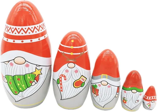 Vista 2 de Konrisa Muñecos anidables de Papá Noel enano Matryoshka - Muñecos de madera rusa para fiestas de cumpleaños, juego de 5