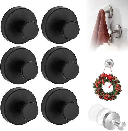 Vista 8 de Suction Cup Hooks for Wreaths on Glass, No-Drill Shower Hooks (Silver,6PCS)