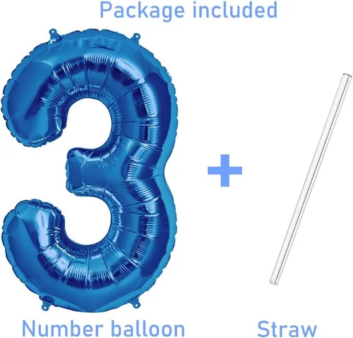 Vista 3 de Globos de papel aluminio azul número 3, 42 pulgadas