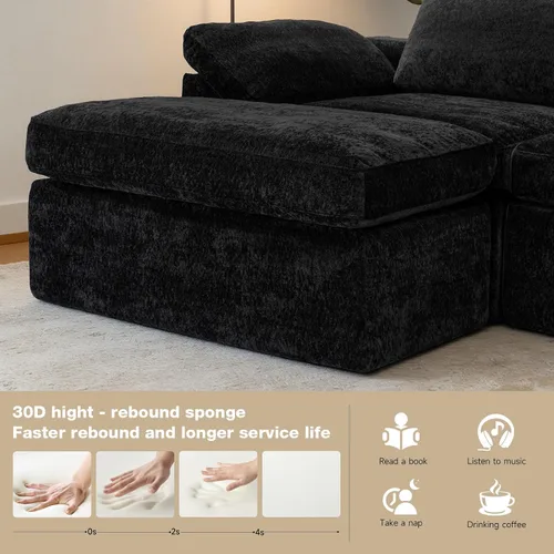 Vista 6 de Sofá modular de nube de 108 pulgadas para sala de estar, sofá deshuesado en forma de U con asiento profundo, moderno de 5 plazas con otomana