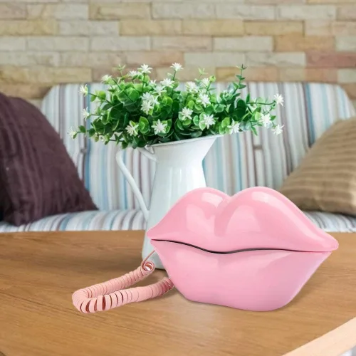 Vista 3 de Zunate Teléfono decorativo del labio, teléfono fijo de escritorio para la oficina en casa, estilo europeo creativo