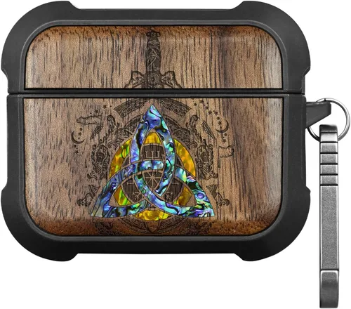 Vista 10 de Carveit Funda de madera para AirPods Pro de 2ª/1ª generación, grabado artístico de madera e incrustación hecha a mano, cubierta de TPU a prueba